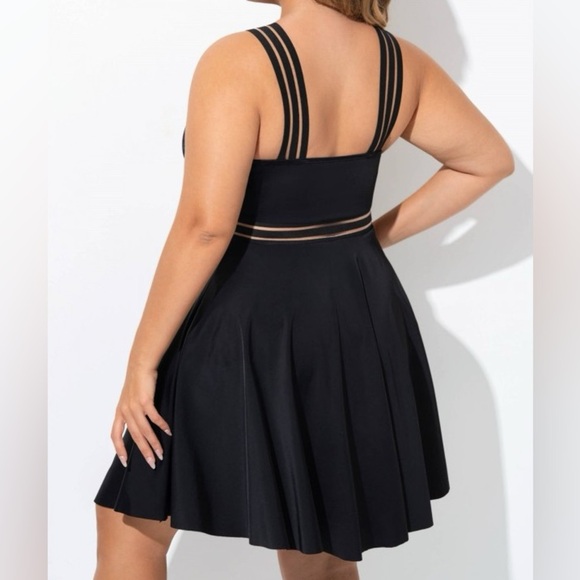 MEET CURVE New Black One Piece Swim Dress Mesh Straps Graceful Plus Size 3X - Picture 2 of 13